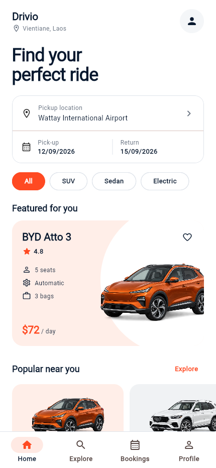 Drivio booking experience on mobile
